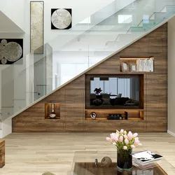 Modern living room interiors with stairs