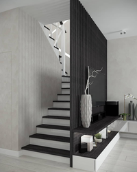 Pilləkənlərlə müasir salon interyerləri