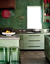 Kitchen design with green tiles