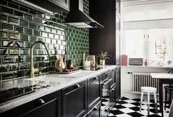 Kitchen design with green tiles