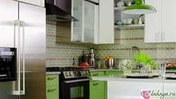 Kitchen design with green tiles