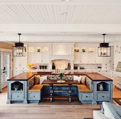 Kitchen interior with island and sofa