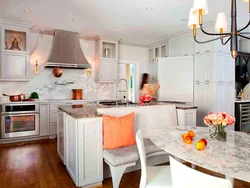 Kitchen interior with island and sofa