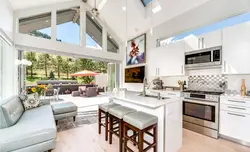 Kitchen interior with island and sofa