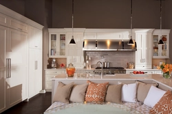 Kitchen interior with island and sofa