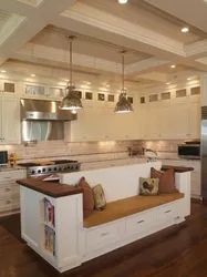 Kitchen interior with island and sofa