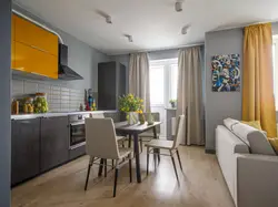 Black and gray kitchen living room design