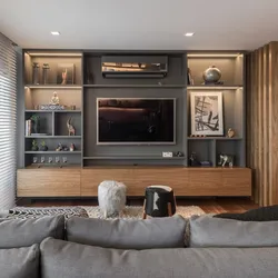 Design of a TV area in the living room in a modern style photo