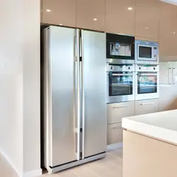 Two-door refrigerator in the interior of a modern kitchen