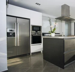 Two-door refrigerator in the interior of a modern kitchen