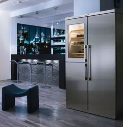 Two-door refrigerator in the interior of a modern kitchen