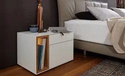 Photo of hanging bedside tables in the bedroom