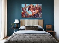 Bedroom design with paintings on the wall