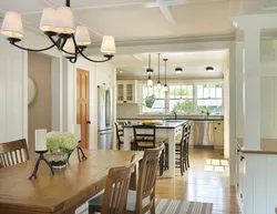 Chandeliers in the living room combined with the kitchen photo