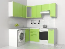 Corner kitchens in a small kitchen photo with a machine