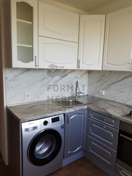 Corner Kitchen Design With Refrigerator And Washing Machine Photo