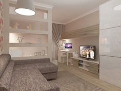 In one room kitchen bedroom living room interior