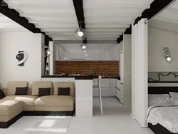 In one room kitchen bedroom living room interior