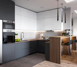 Corner gray kitchens with wood photo