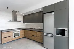 Corner gray kitchens with wood photo