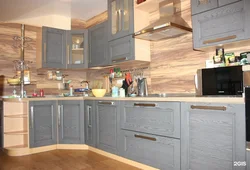 Corner gray kitchens with wood photo