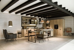 Mətbəxdə tavan loft dizaynı