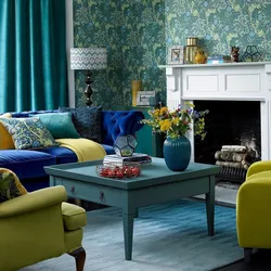 Blue green living room interior