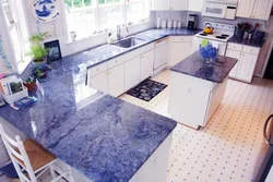Blue countertop in the kitchen interior