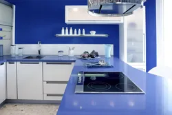 Blue countertop in the kitchen interior