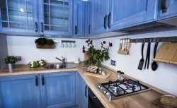 Blue countertop in the kitchen interior