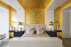 Golden color in the bedroom interior
