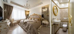Golden color in the bedroom interior