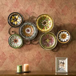 Plates in the kitchen in the interior photo