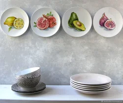 Plates in the kitchen in the interior photo
