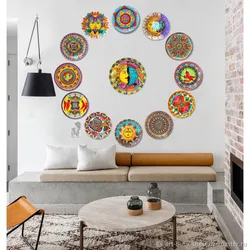 Decorative plates on the wall in the kitchen interior