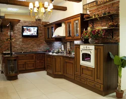 Kitchen made of oak wood photo