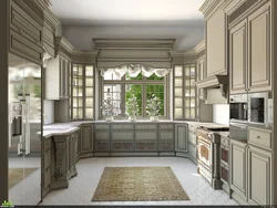 Kitchen design with a window in a classic style