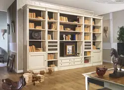 Kitab şkafı fotoşəkili ilə qonaq otağı dizaynı
