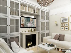 Living room design with bookcase photo