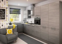 How to combine gray and brown in the kitchen interior
