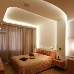 Plasterboard ceilings with lighting for the bedroom photo