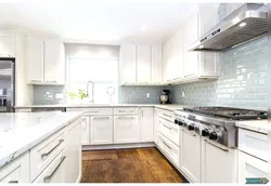 White apron in the kitchen interior design photo