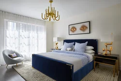 Blue Bed In The Bedroom Interior Photo