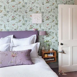 Wallpaper with birds in the bedroom interior