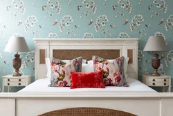 Wallpaper with birds in the bedroom interior