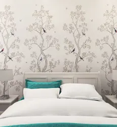 Wallpaper with birds in the bedroom interior