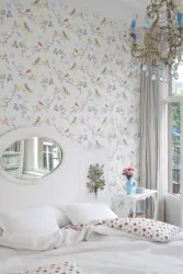 Wallpaper with birds in the bedroom interior