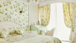 Wallpaper with birds in the bedroom interior