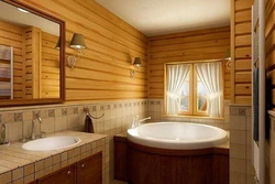 Interior of a bathroom in a wooden house