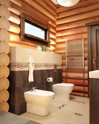 Interior of a bathroom in a wooden house